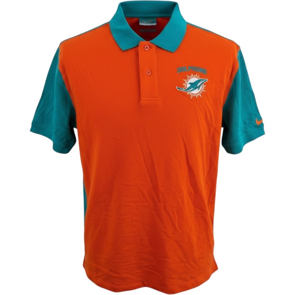 Nike NFL Miami Dolphins Polo Shirt‎ Mens Medium Embroidered Colorblock NEW